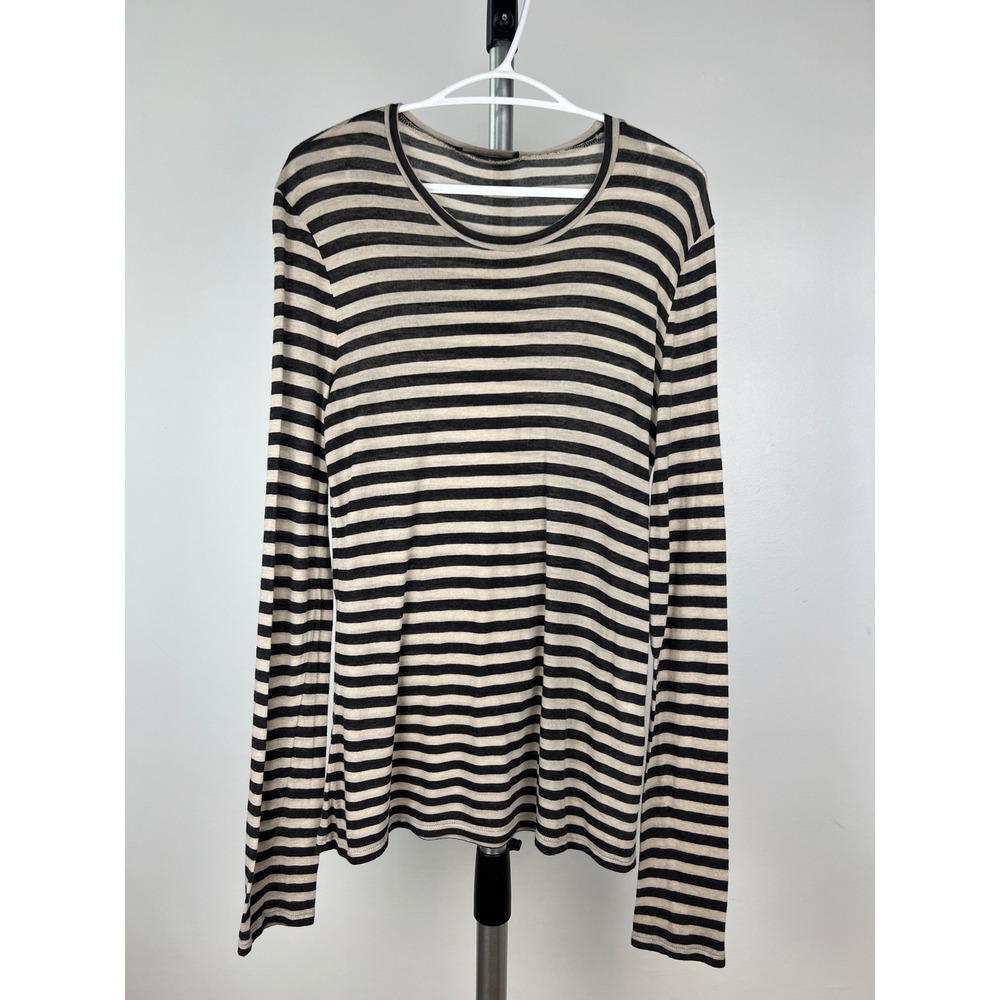 Weekend MaxMara Striped Long Sleeve Wool Blend Knit Sweater Top Beige Grey XL